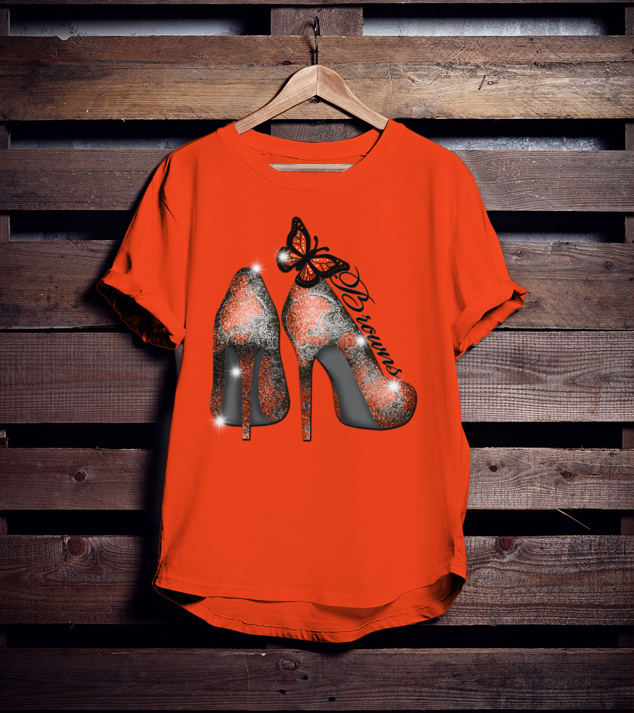 Cleveland Browns High Heels Butterfly Sparkle T-Shirt