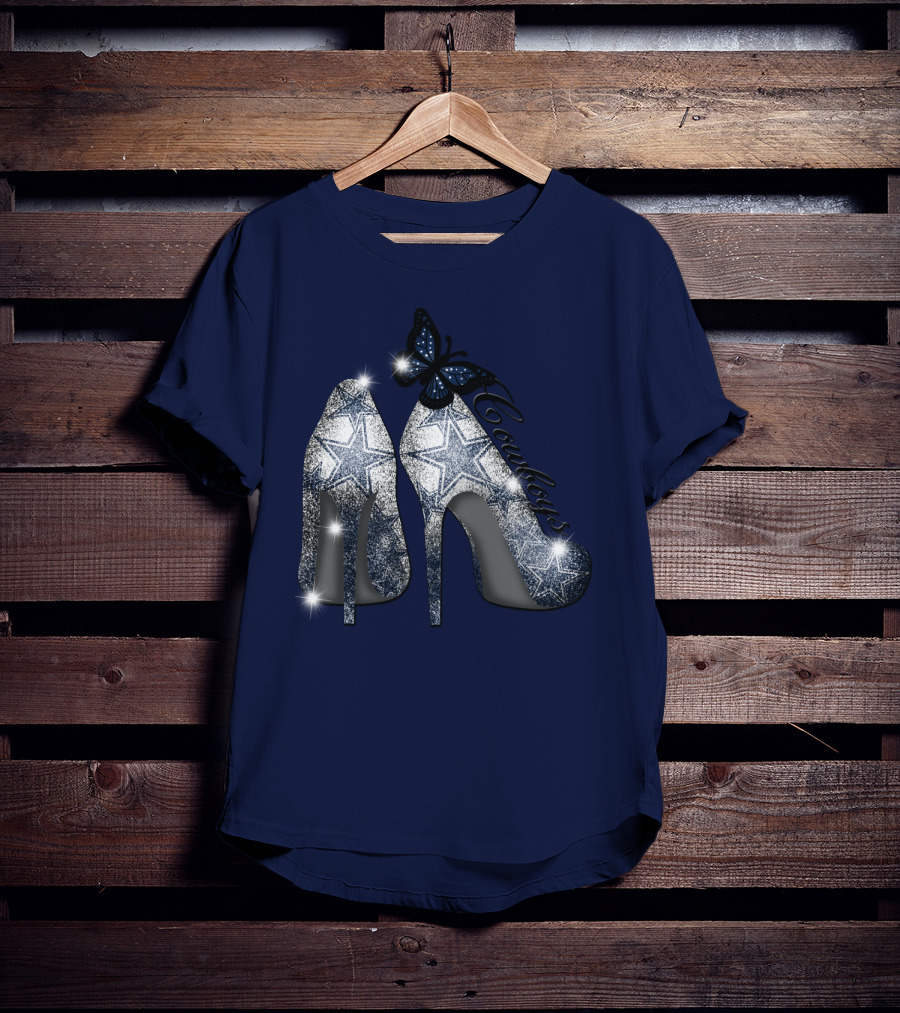 Dallas Cowboys Heels And Butterfly Sparkle Stars T-Shirt