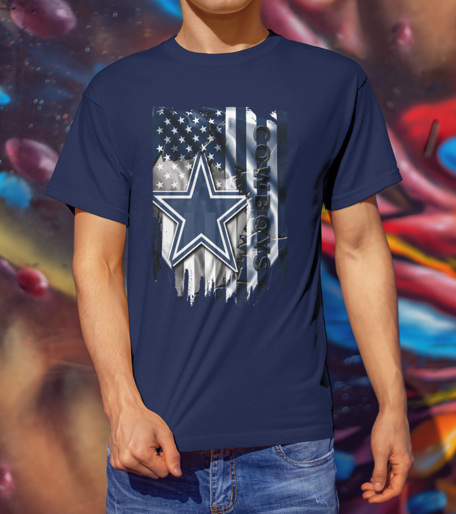 Cowboys American Flag Star Logo Navy Blue T-Shirt