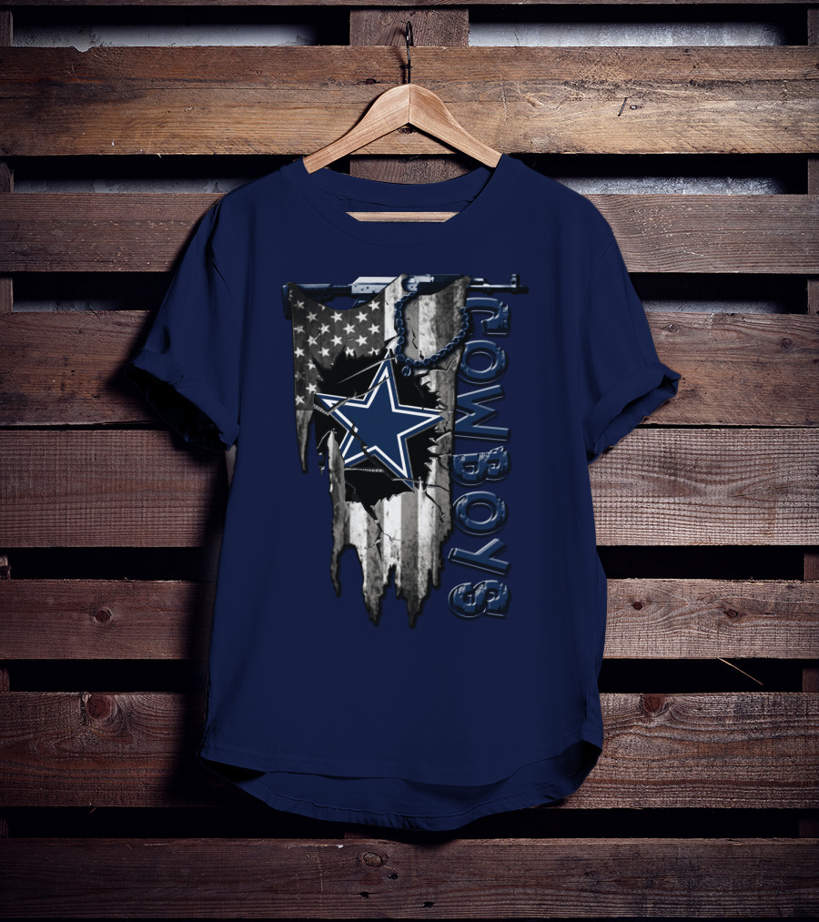 Dallas Cowboys Star Logo On Distressed American Flag With Vertical T-Shirt