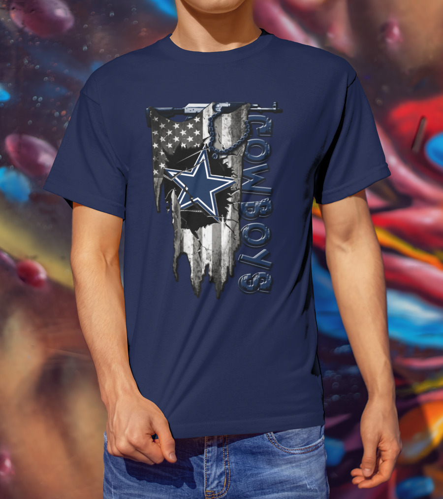 Dallas Cowboys Star Logo On Distressed American Flag With Vertical T-Shirt