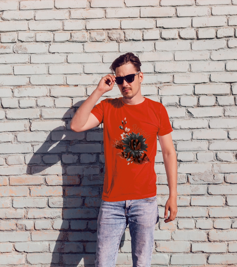 Bengals Flower Graphic With Orange And Black Elements T-Shirt