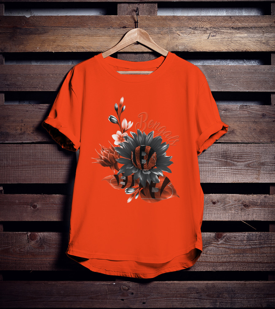 Bengals Flower Graphic With Orange And Black Elements T-Shirt