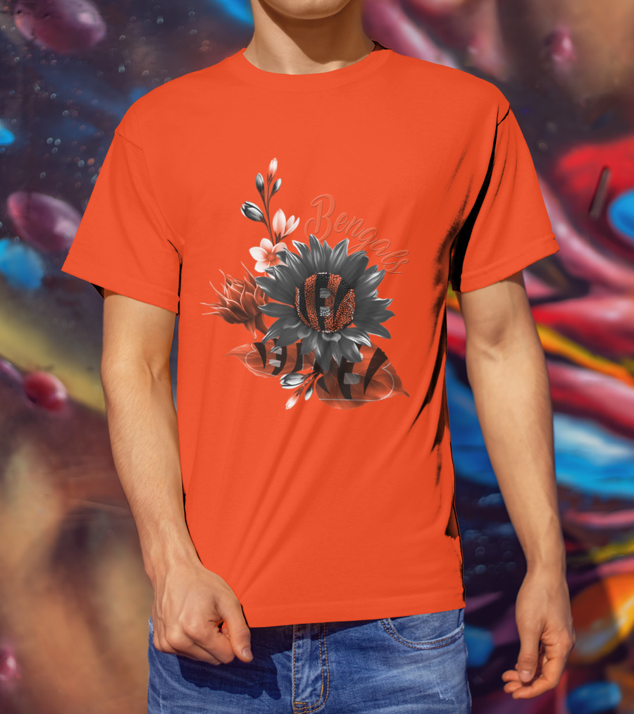 Bengals Flower Graphic With Orange And Black Elements T-Shirt