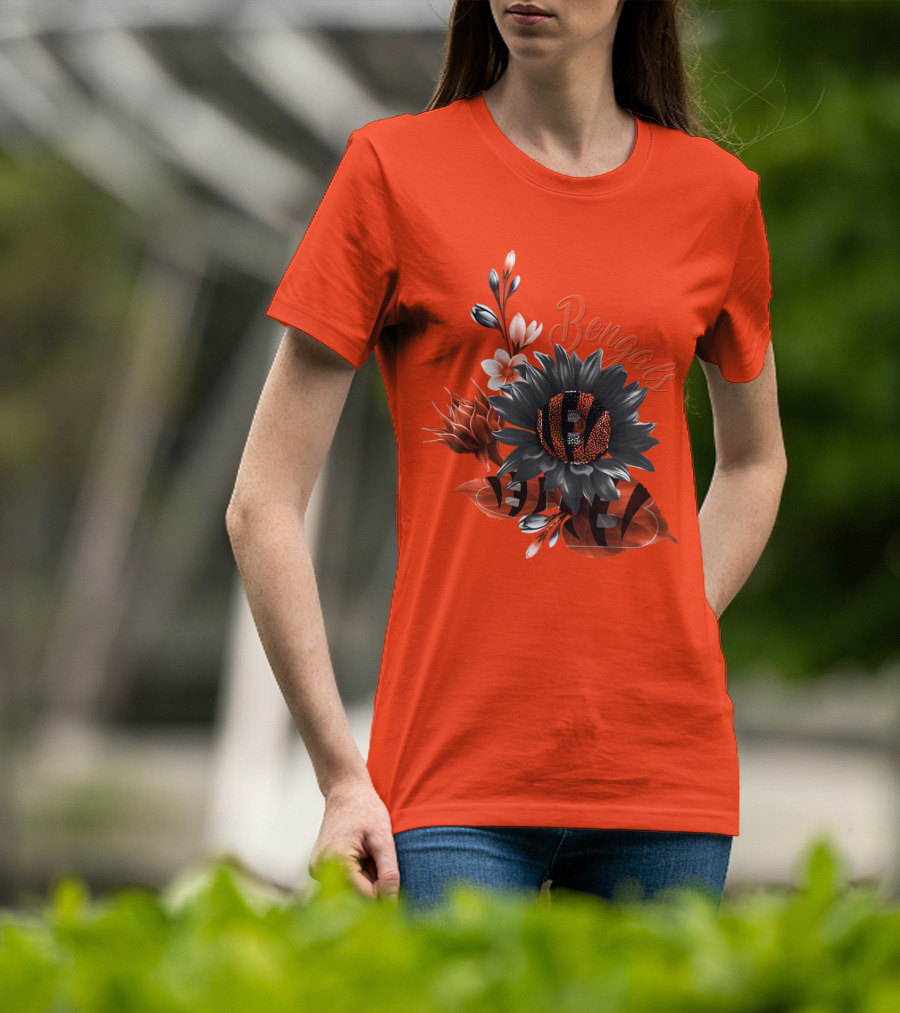 Bengals Flower Graphic With Orange And Black Elements T-Shirt