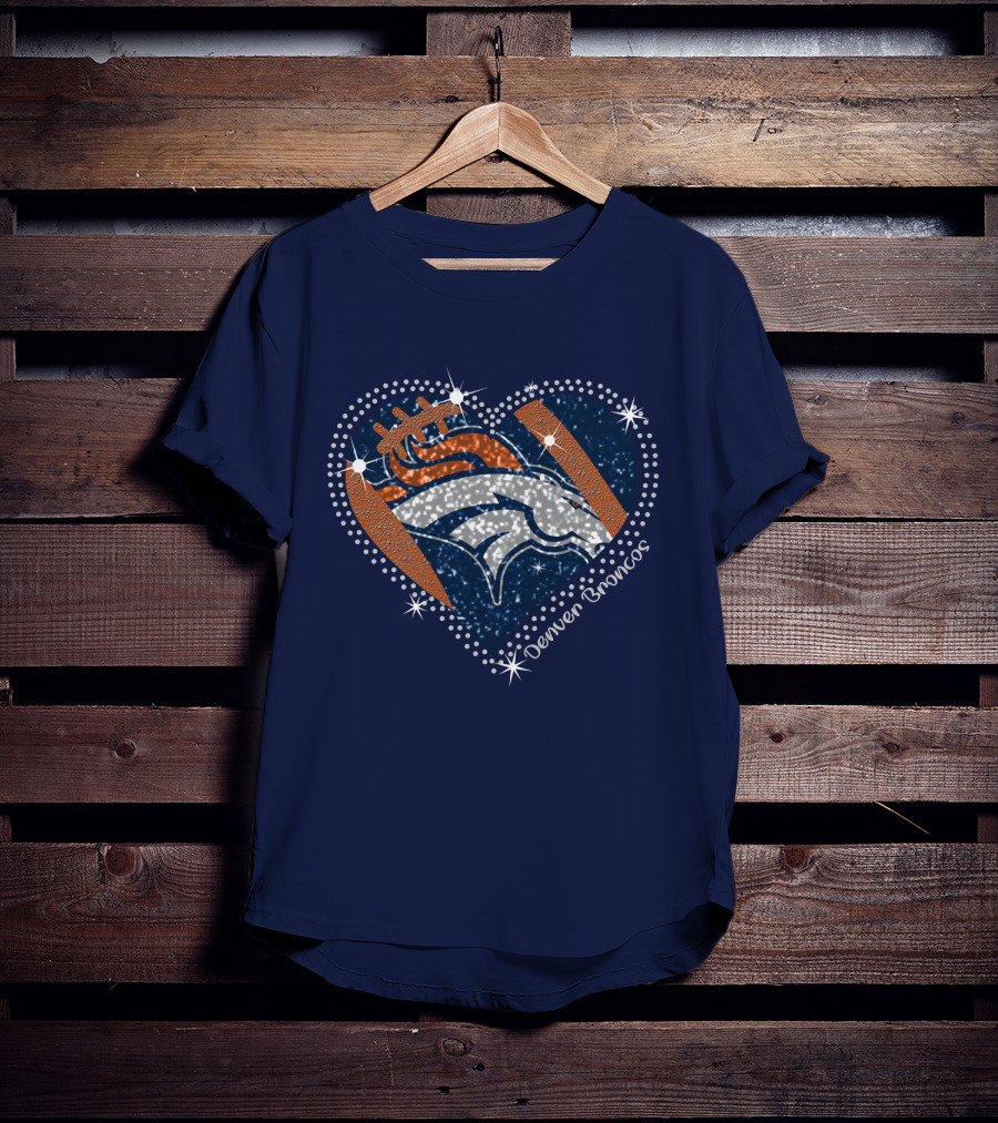 Denver Broncos Football Heart Sparkle T-Shirt