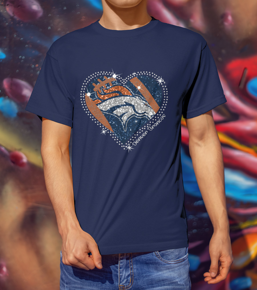 Denver Broncos Football Heart Sparkle T-Shirt