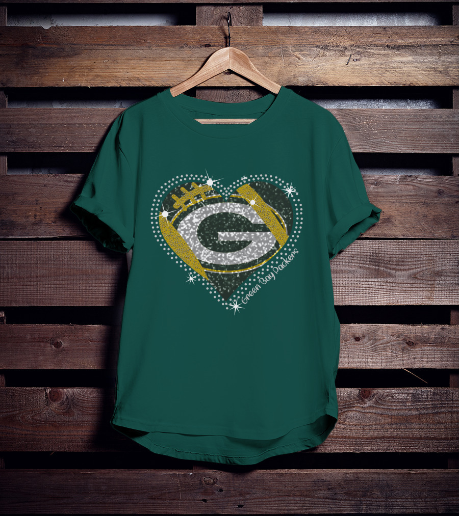 Green Bay Packers Heart Glitter T-Shirt