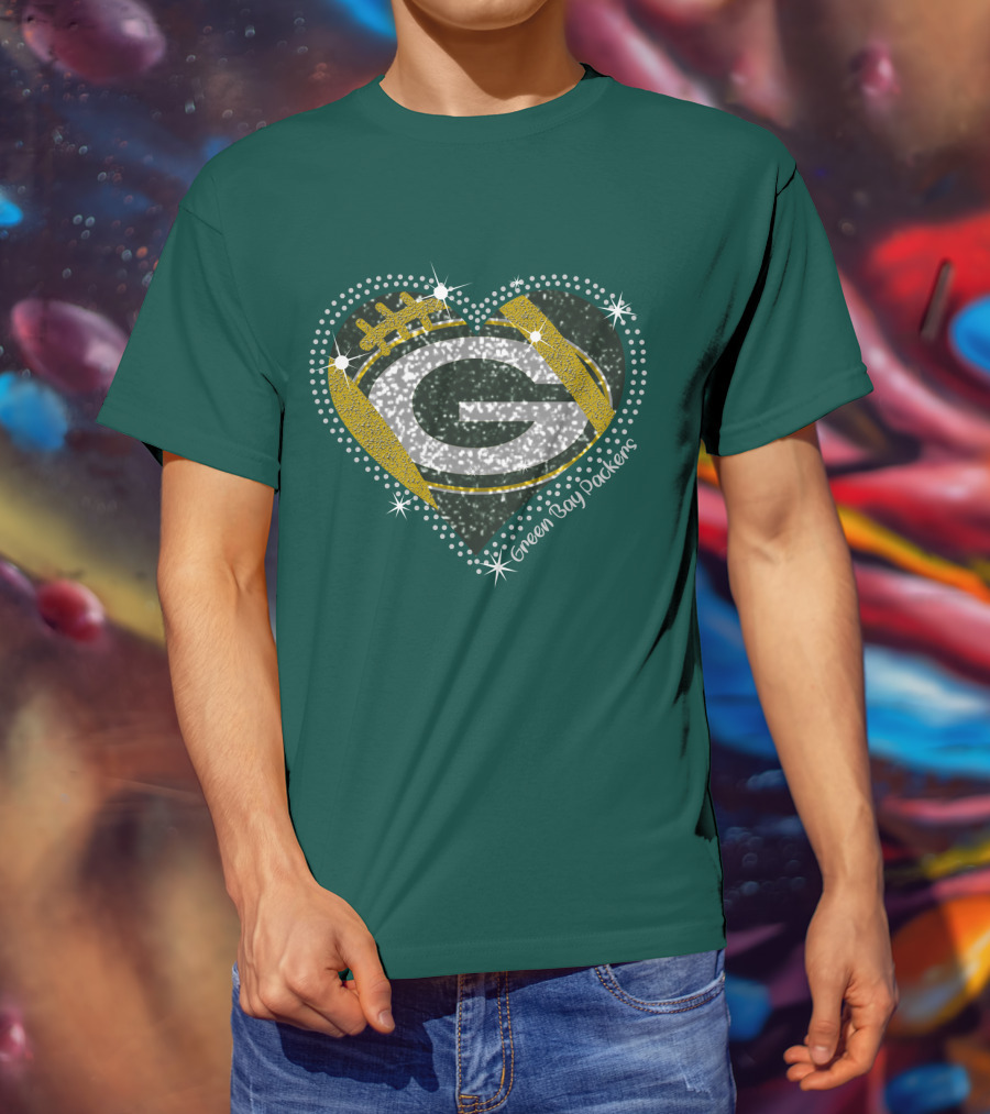 Green Bay Packers Heart Glitter T-Shirt