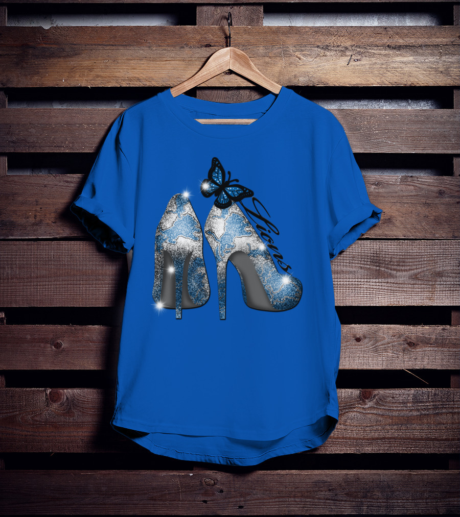 Detroit Lions High Heels Butterfly Sparkle T-Shirt