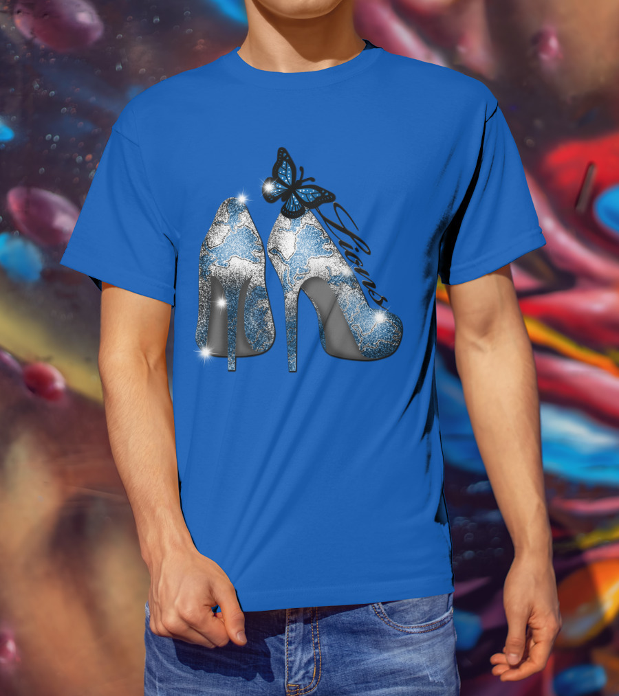 Detroit Lions High Heels Butterfly Sparkle T-Shirt