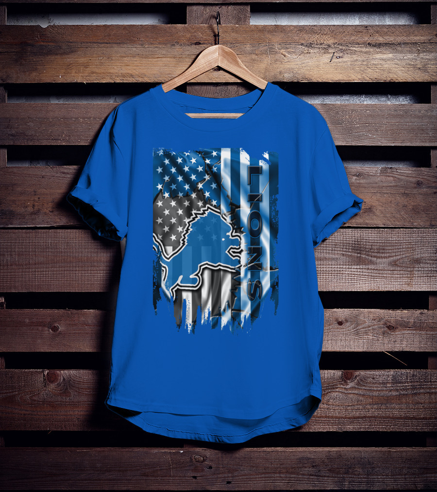 Detroit Lions American Flag Football Team T-Shirt