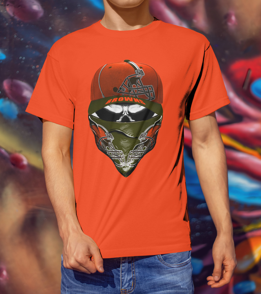 Cleveland Browns Helmet Cap And Bandana Combo T-Shirt