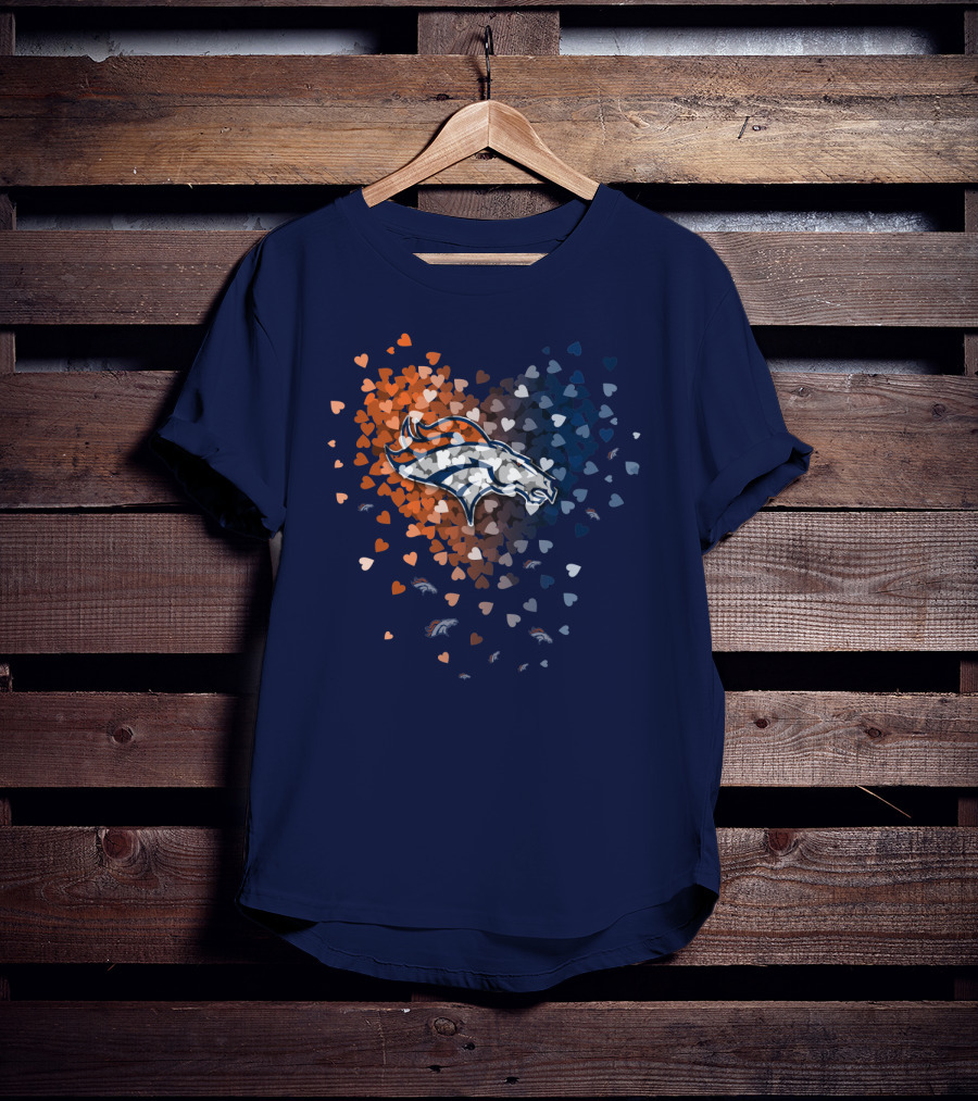 Denver Broncos Heart Logo With Orange And Blue Hearts T-Shirt