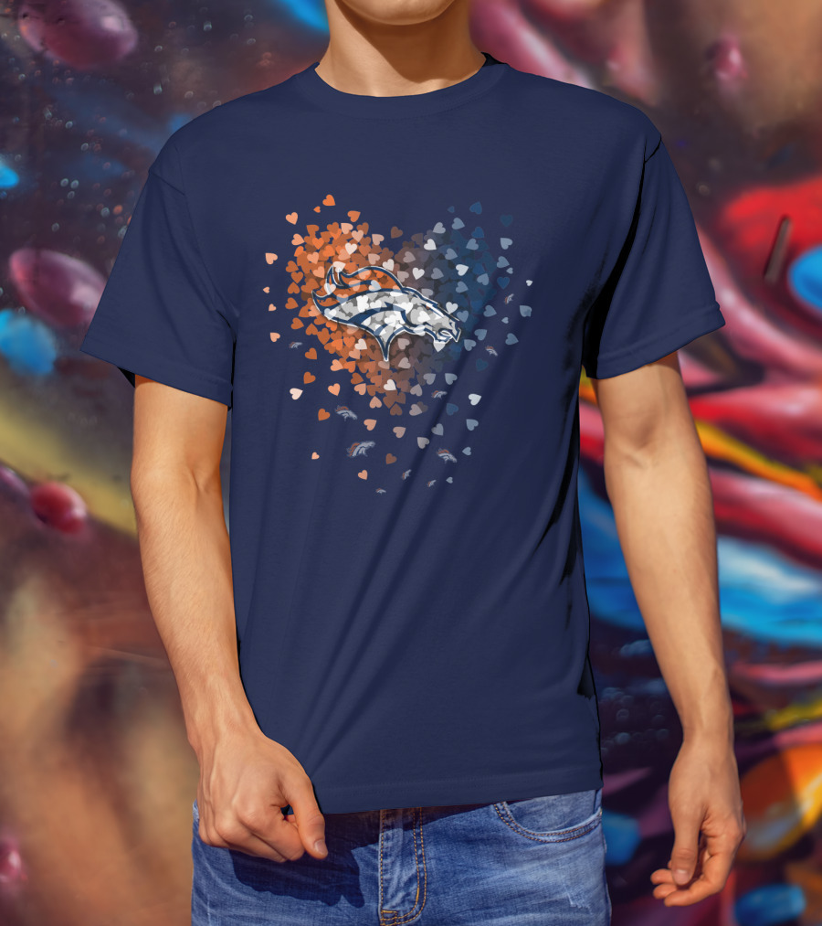 Denver Broncos Heart Logo With Orange And Blue Hearts T-Shirt