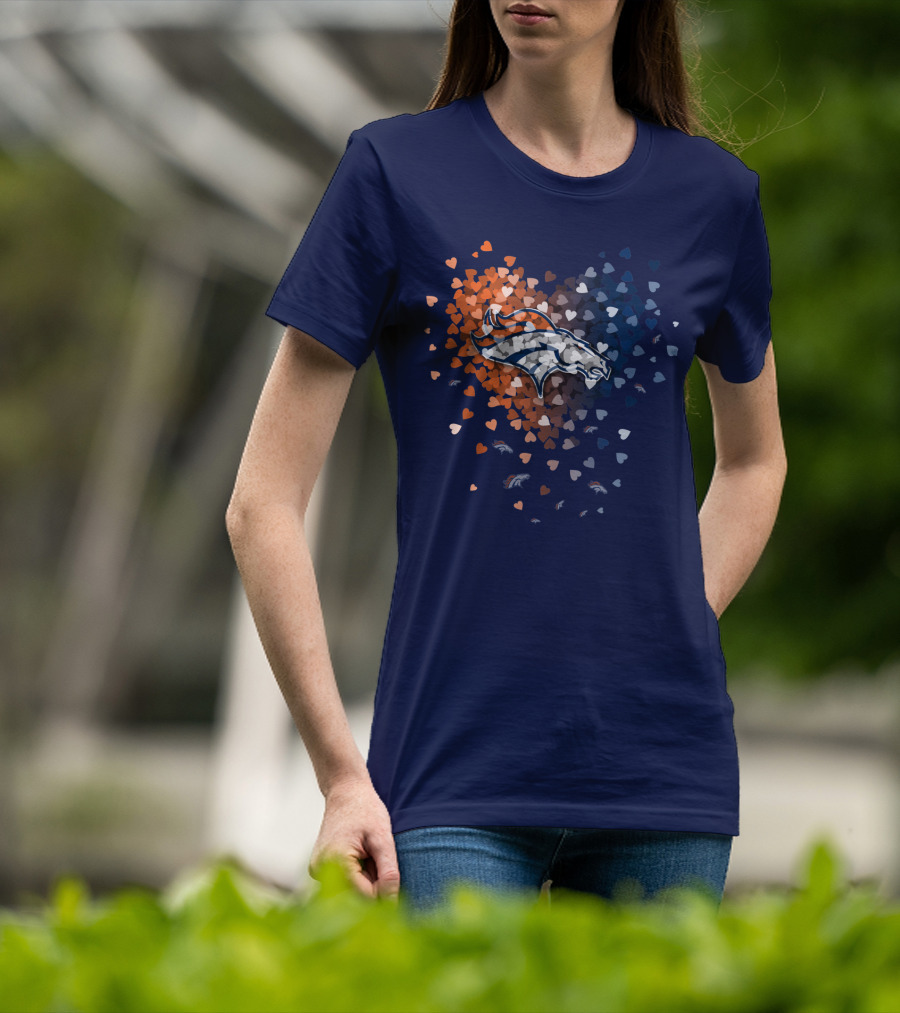Denver Broncos Heart Logo With Orange And Blue Hearts T-Shirt