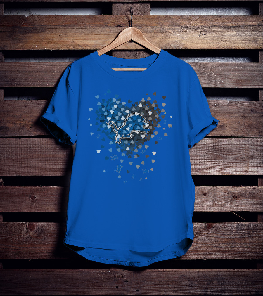 Detroit Lions Heart Shape Blue And White Logo With Hearts T-Shirt