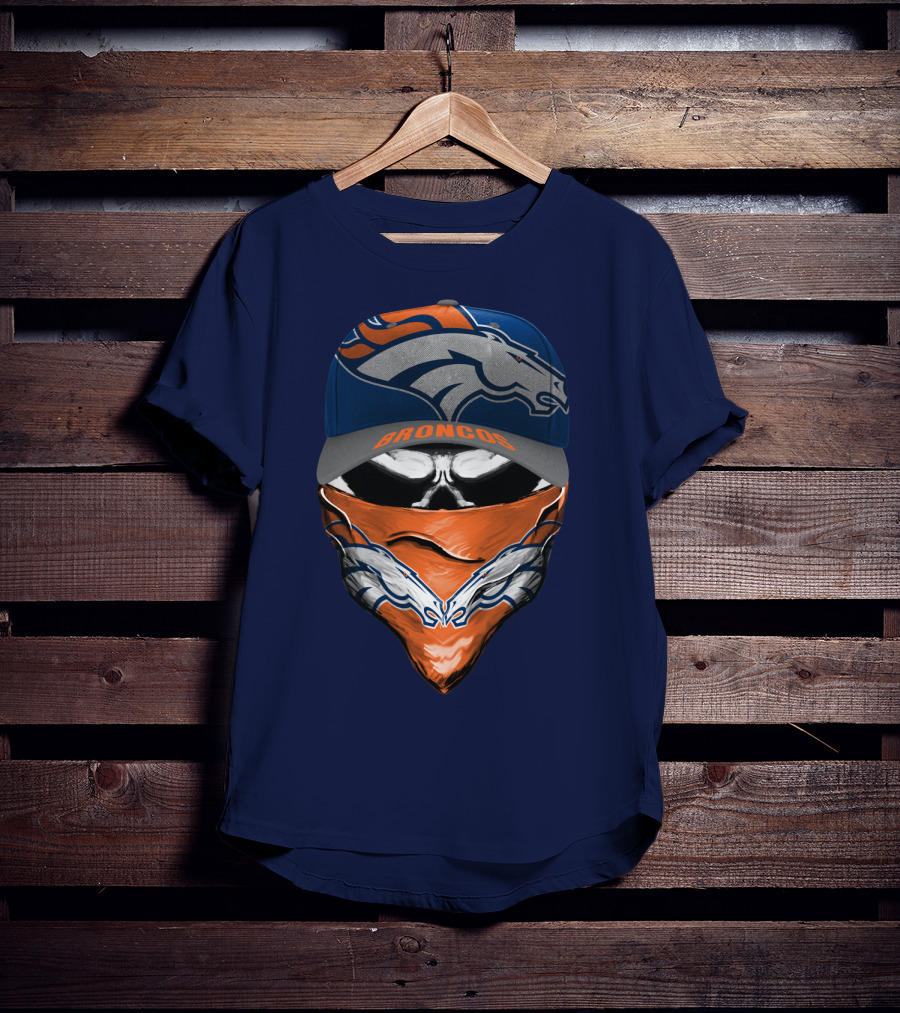 Denver Broncos Football Fan Skull Bandana Hat T-Shirt