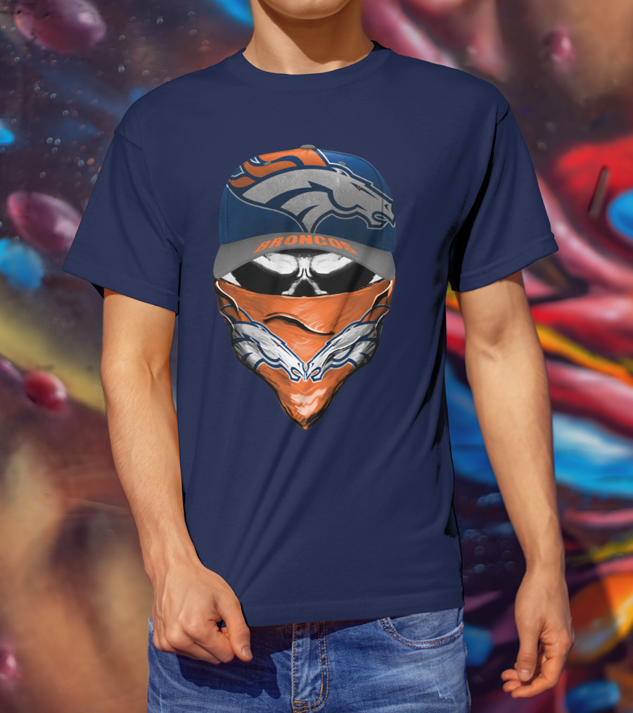 Denver Broncos Football Fan Skull Bandana Hat T-Shirt