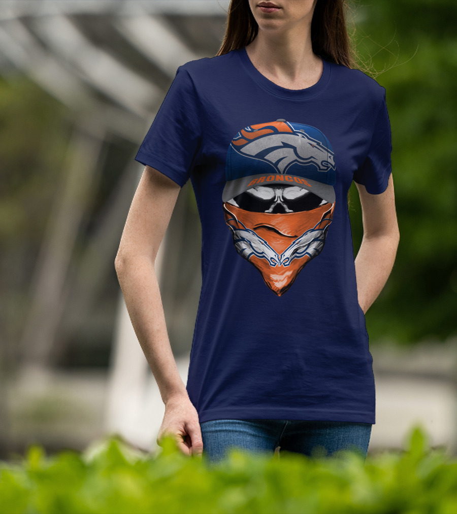 Denver Broncos Football Fan Skull Bandana Hat T-Shirt
