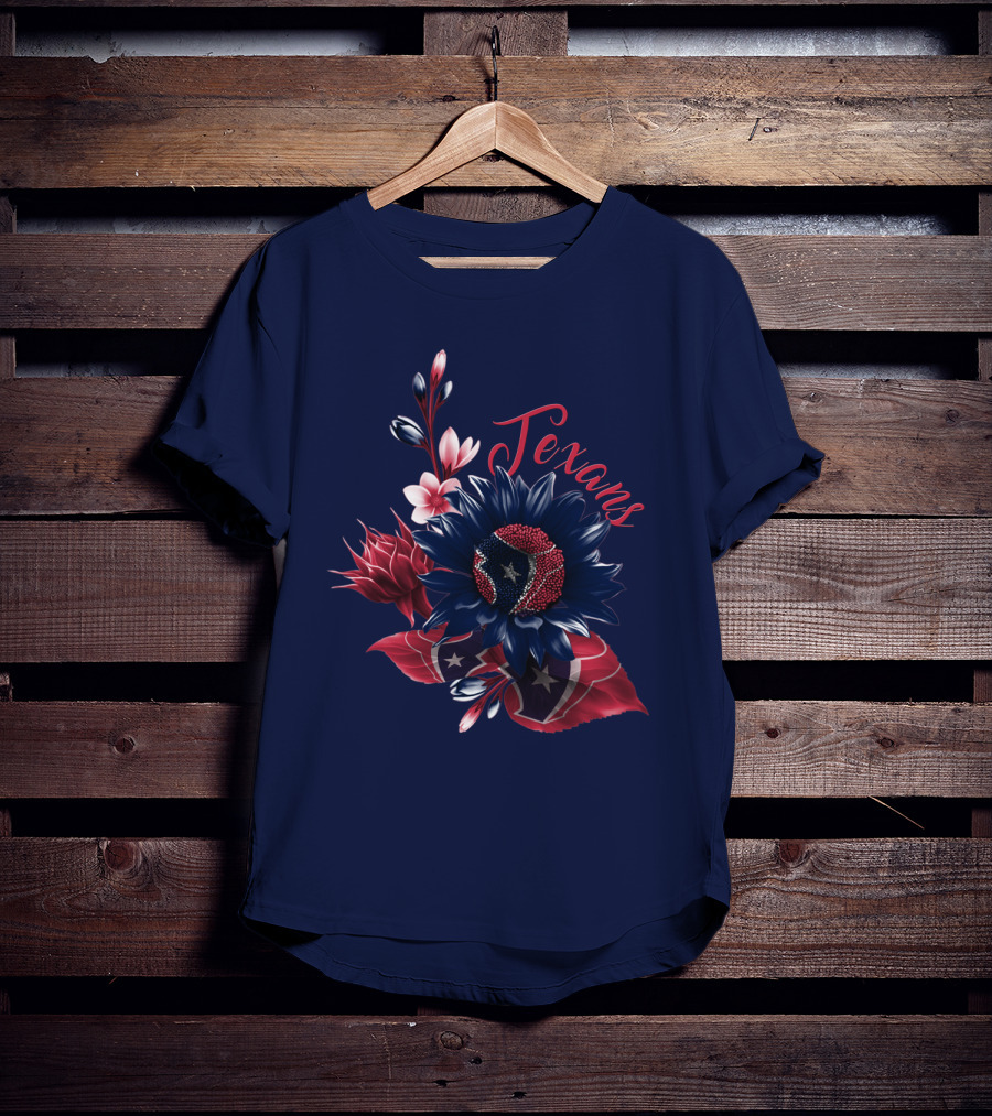 Houston Texans Blossom With Red White And Blue Star Accents T-Shirt
