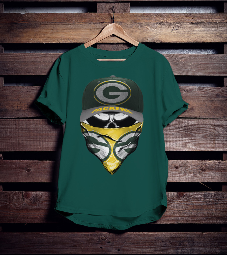 Green Bay Packers G Cap And Bandana Face Skull T-Shirt