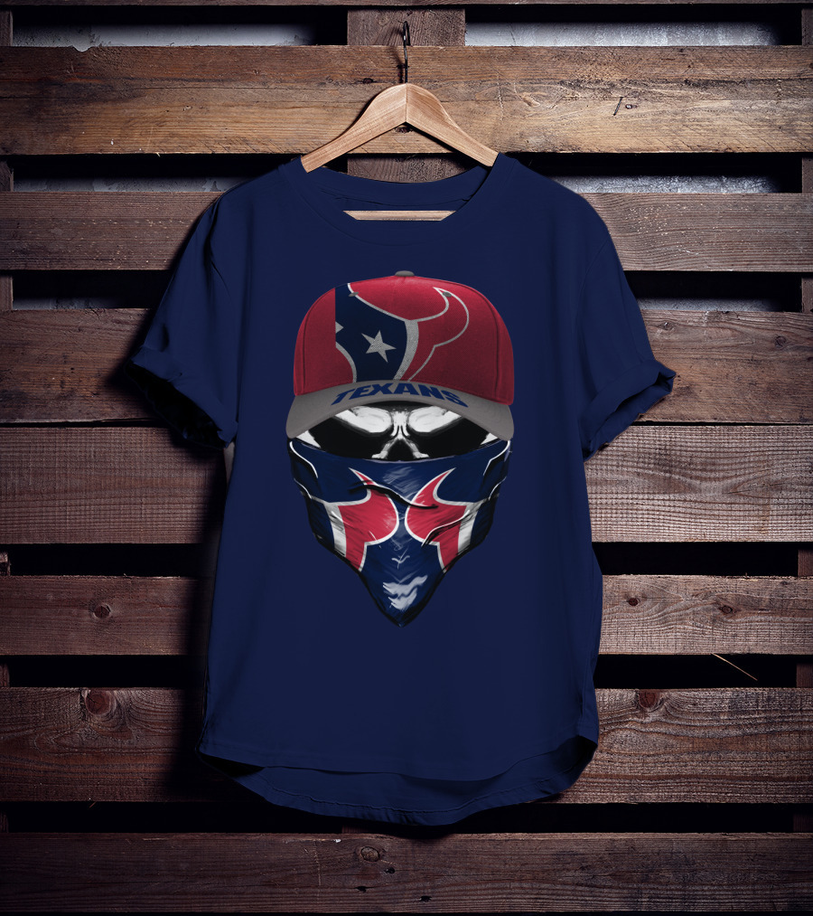 Houston Texans Star Logo Skull Bandana And Red Cap T-Shirt