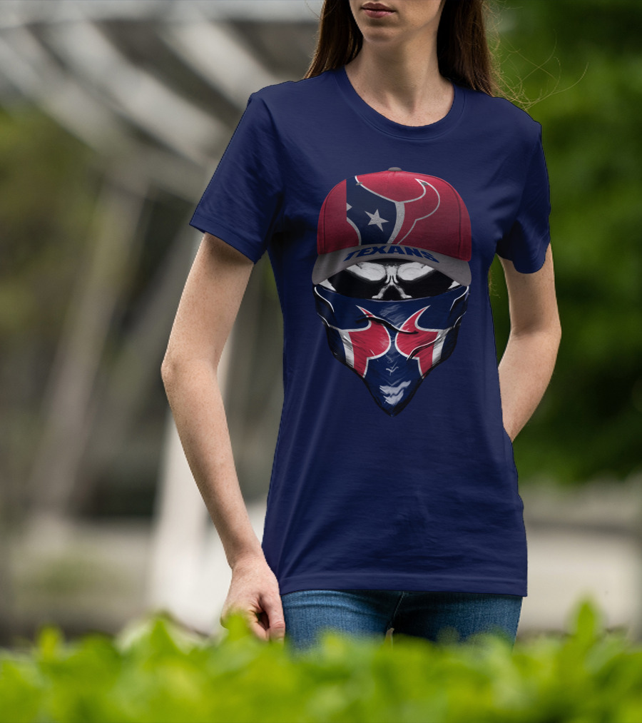 Houston Texans Star Logo Skull Bandana And Red Cap T-Shirt
