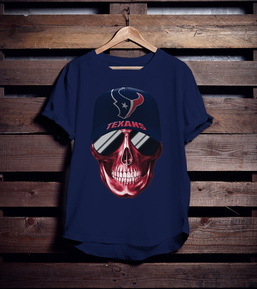 Houston Texans Skull With Cap And Sunglasses T-Shirt