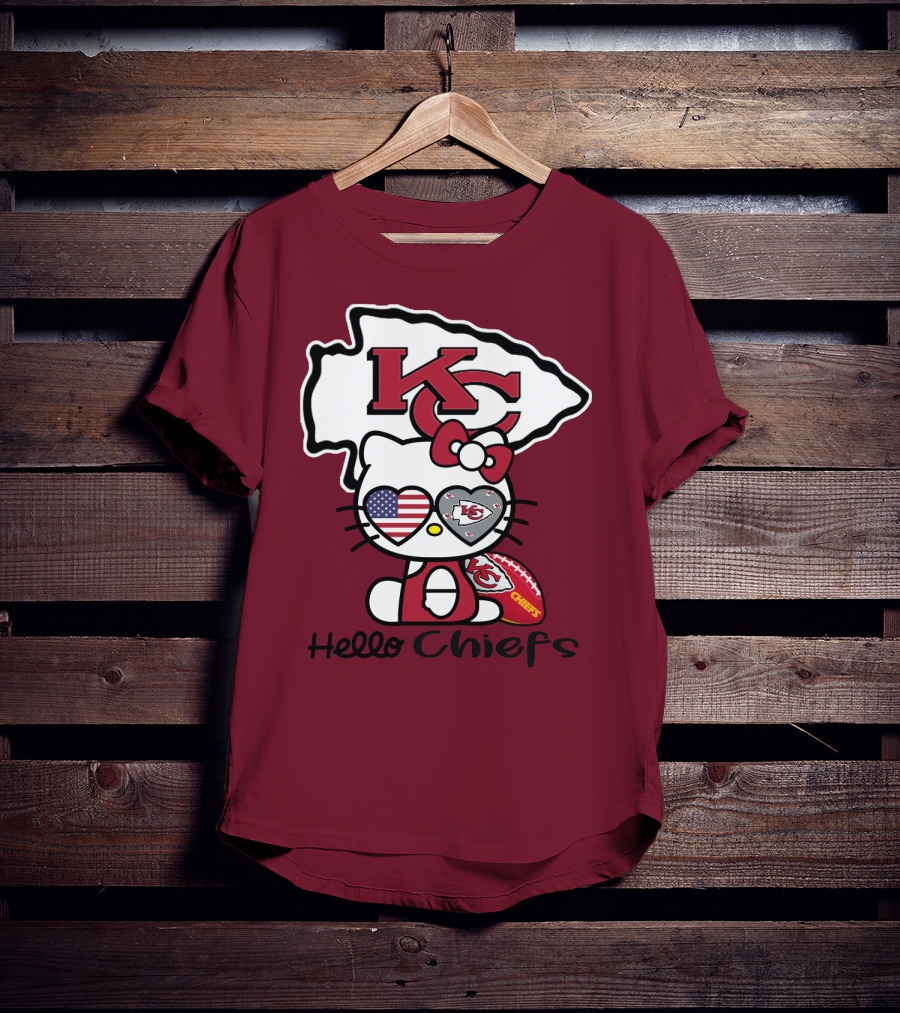 Hello Chiefs Kc Hello Kitty Heart Football American Flag T-Shirt