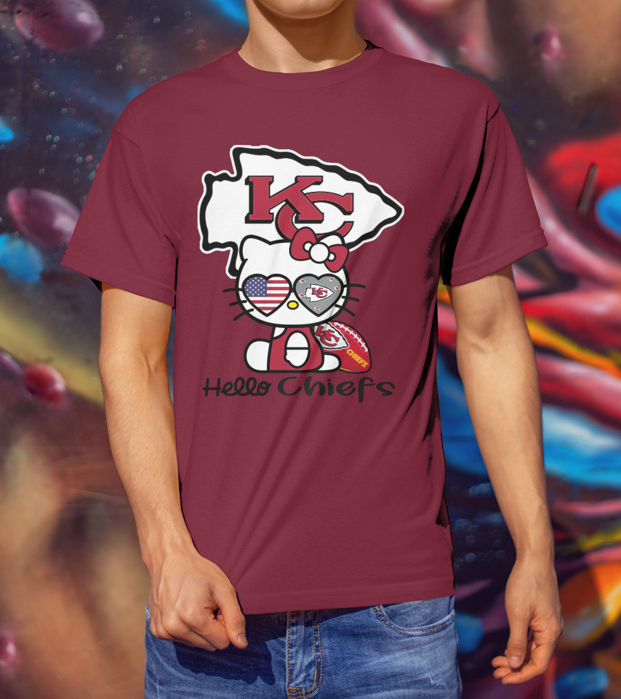 Hello Chiefs Kc Hello Kitty Heart Football American Flag T-Shirt