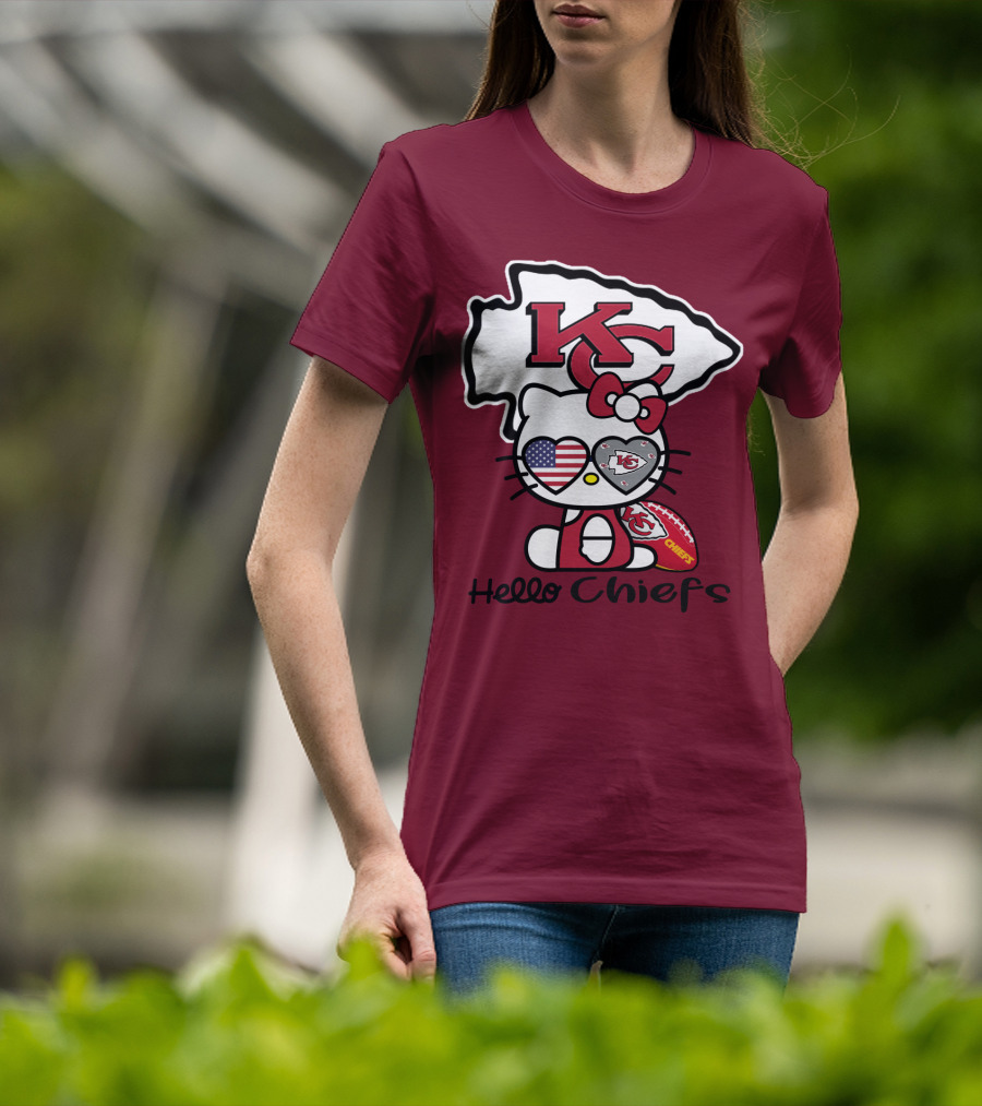 Hello Chiefs Kc Hello Kitty Heart Football American Flag T-Shirt