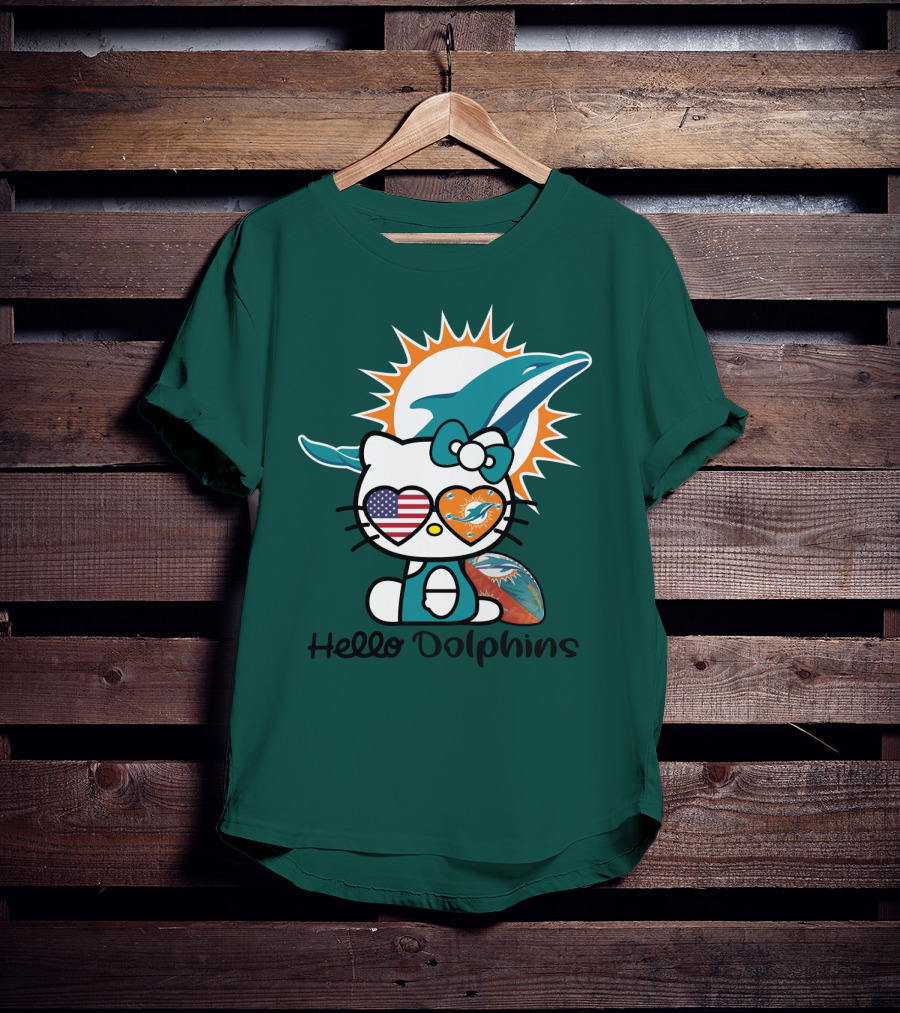 Hello Dolphins Miami Dolphins American Flag T-Shirt