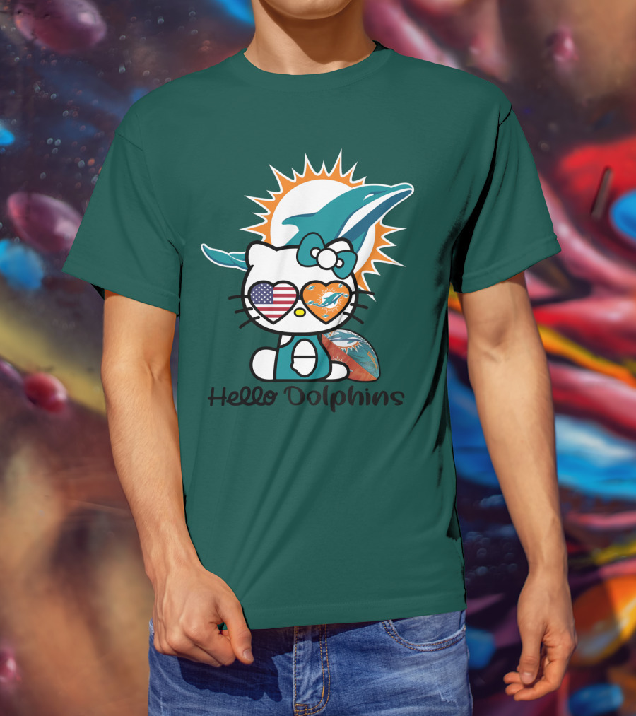 Hello Dolphins Miami Dolphins American Flag T-Shirt