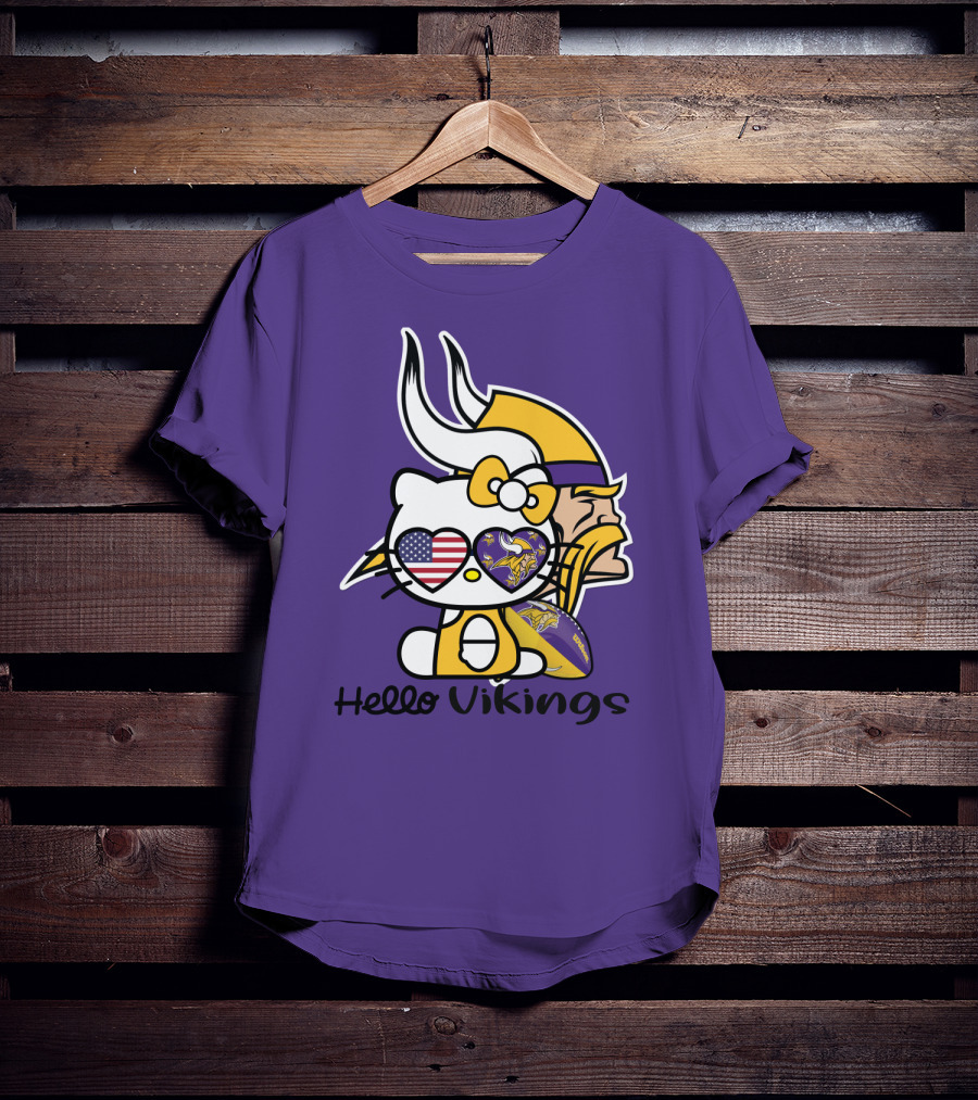 Hello Vikings Minnesota Vikings Fan Art Purple Football Kitty T-Shirt