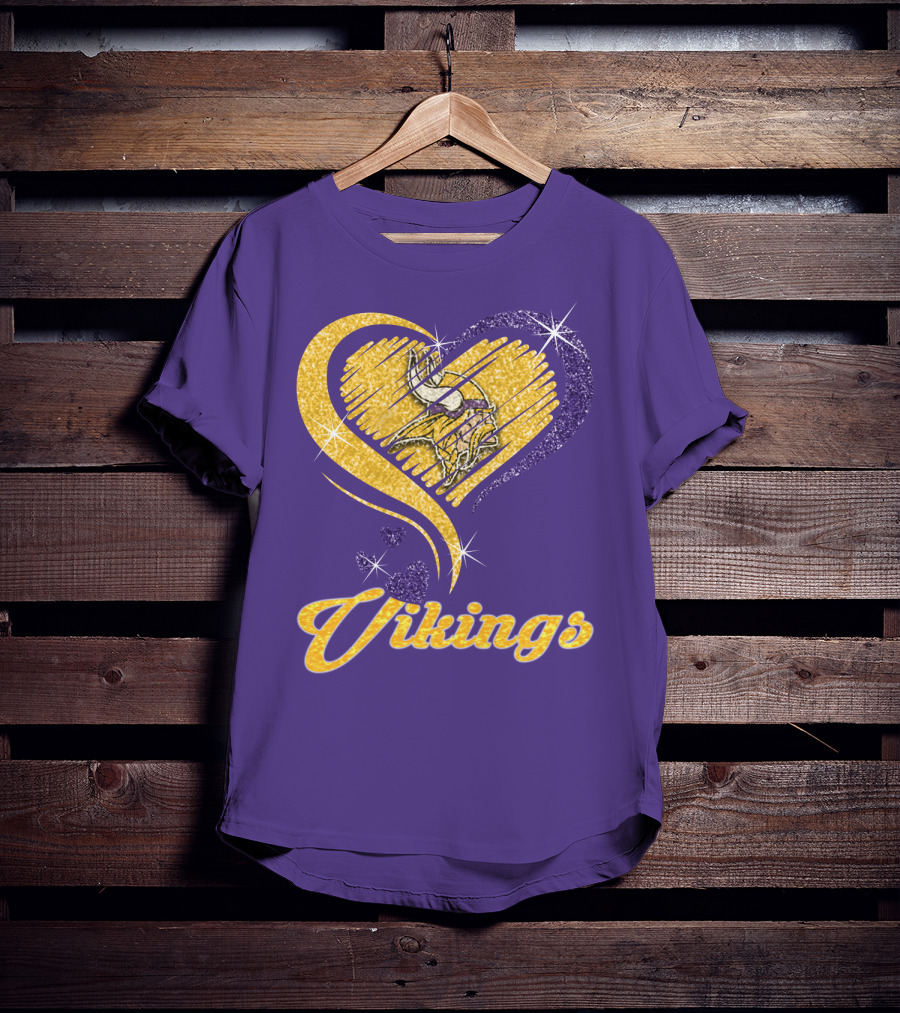 Vikings Heart Purple Gold Sparkle T-Shirt