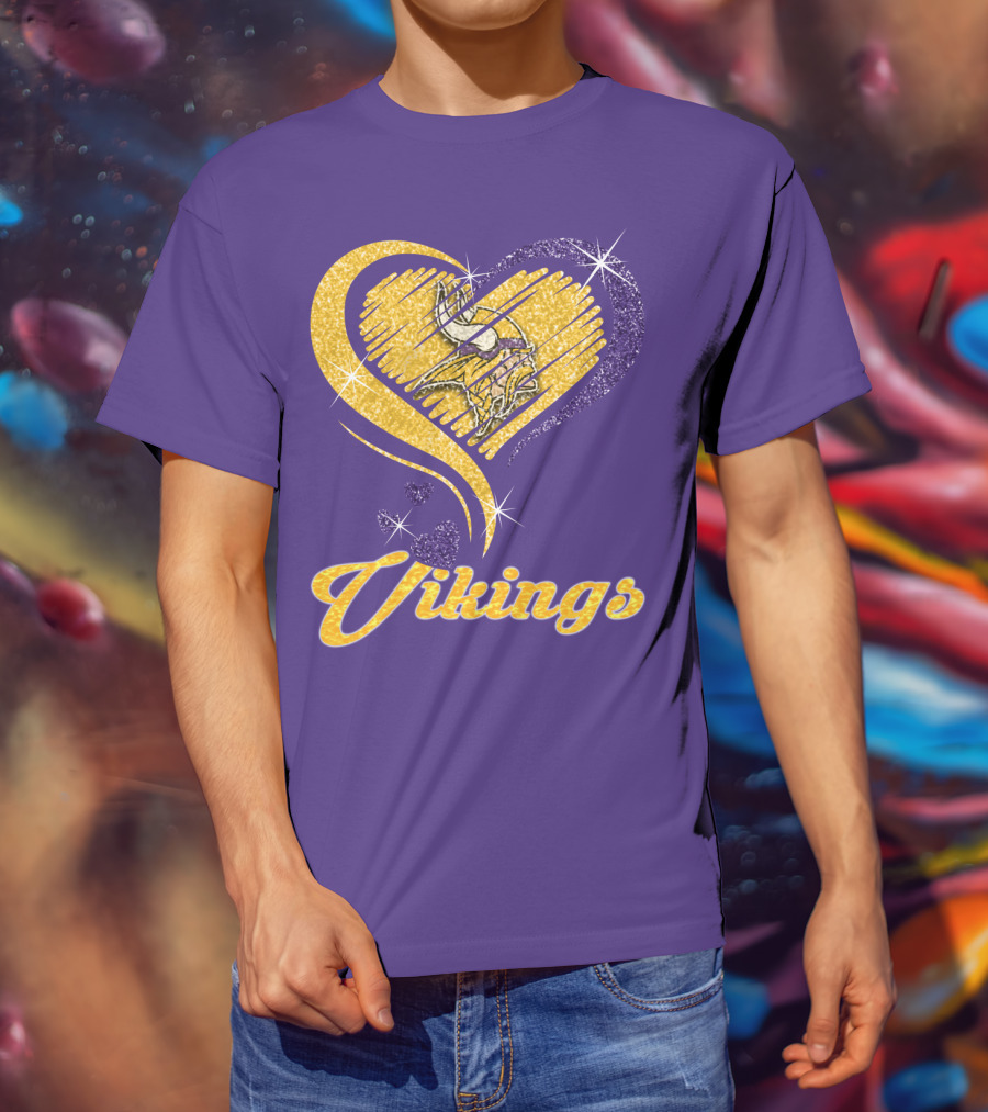 Vikings Heart Purple Gold Sparkle T-Shirt