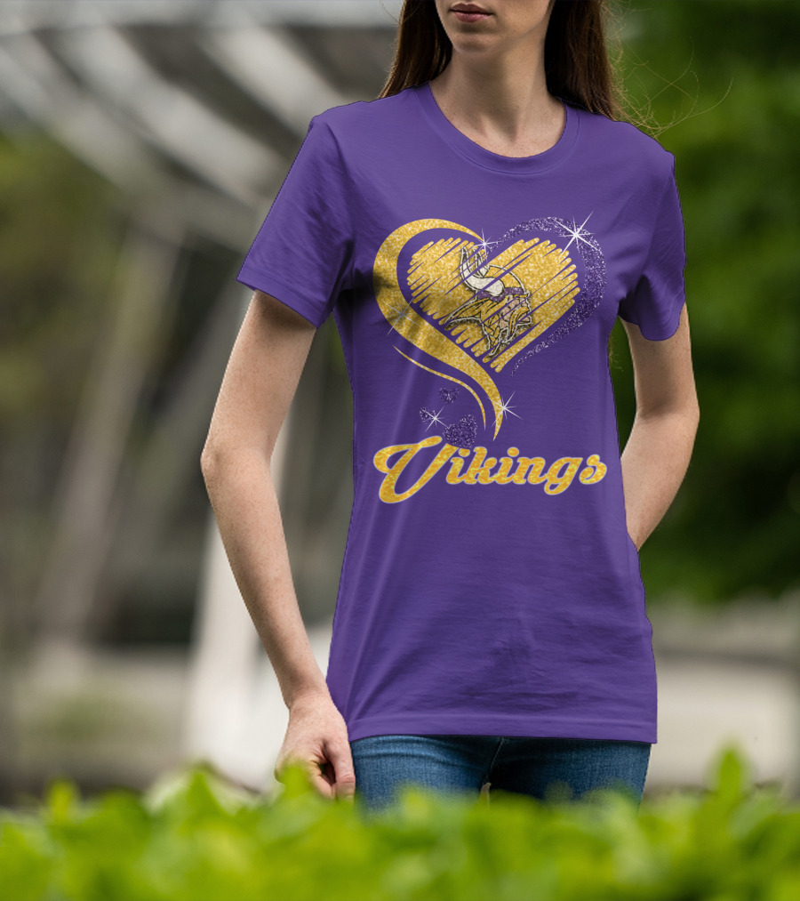 Vikings Heart Purple Gold Sparkle T-Shirt