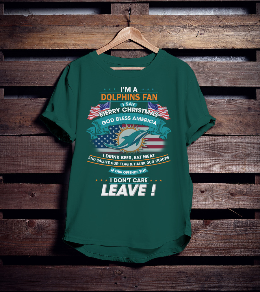 Miami Dolphins Fan Merry Christmas God Bless America T-Shirt