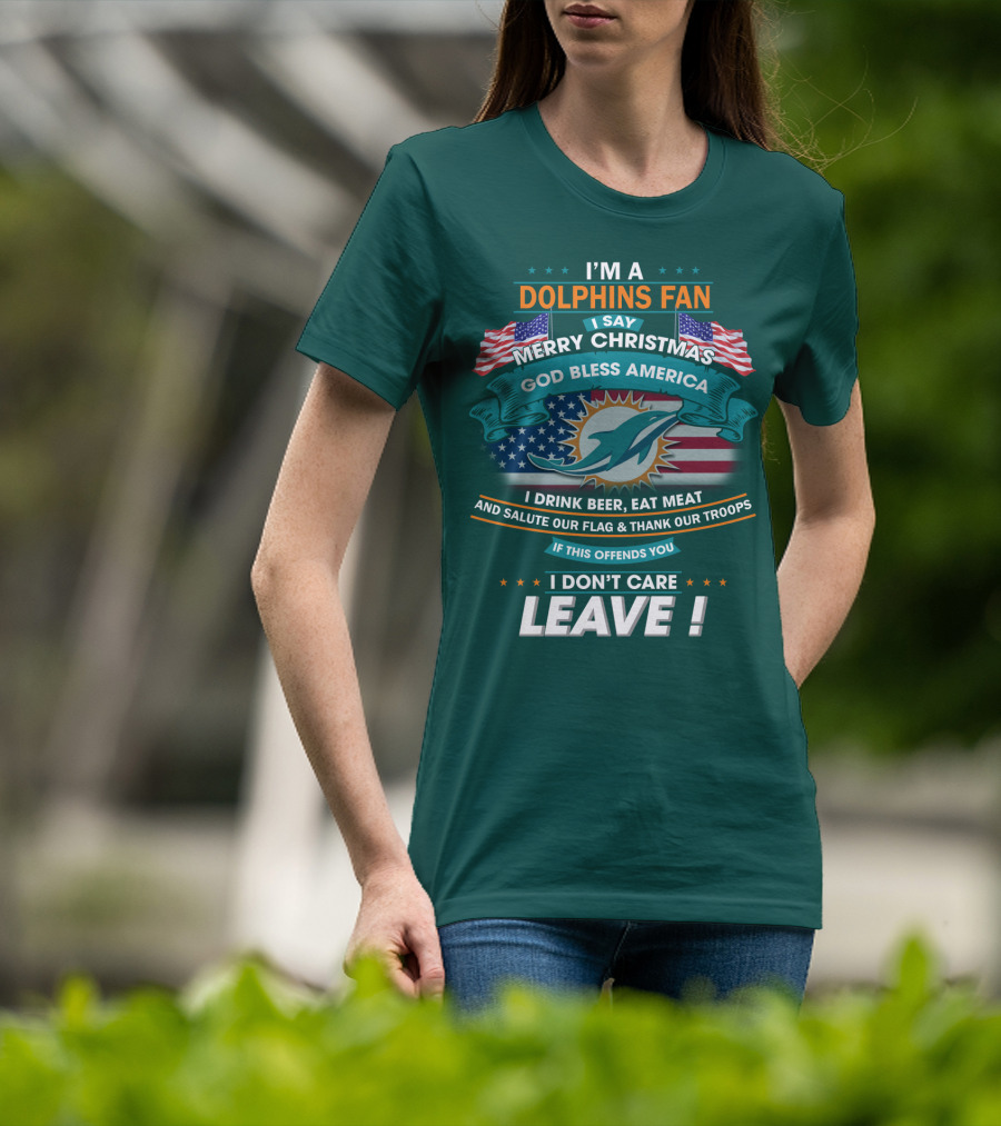 Miami Dolphins Fan Merry Christmas God Bless America T-Shirt