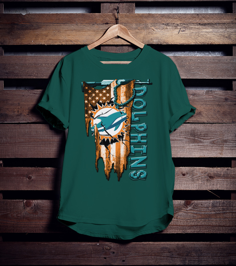 Miami Dolphins Flag And Logo Style With Stars And Stripes T-Shirt