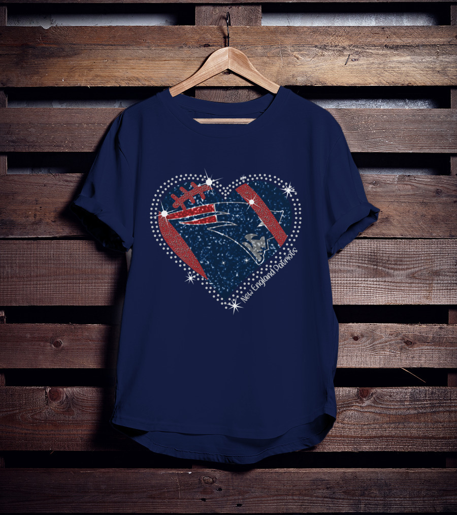 New England Patriots Heart Football Sparkle T-Shirt