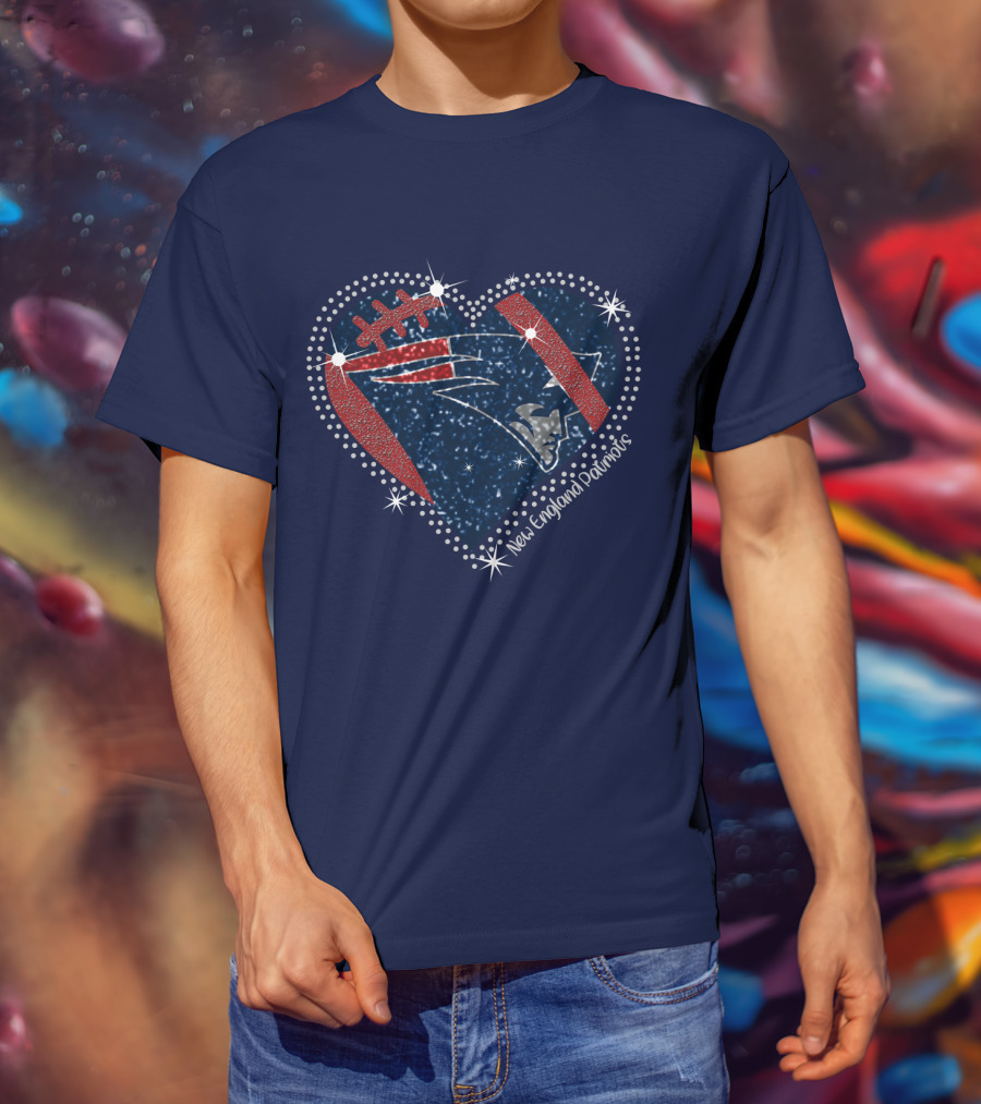 New England Patriots Heart Football Sparkle T-Shirt