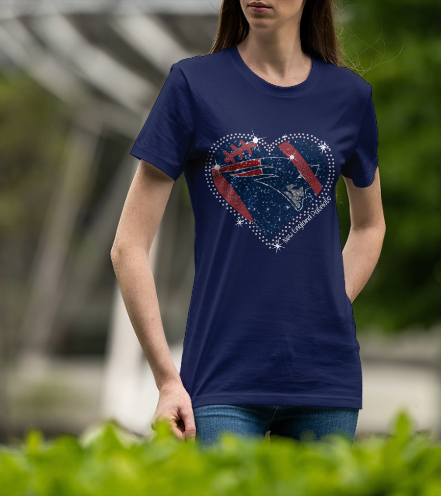 New England Patriots Heart Football Sparkle T-Shirt