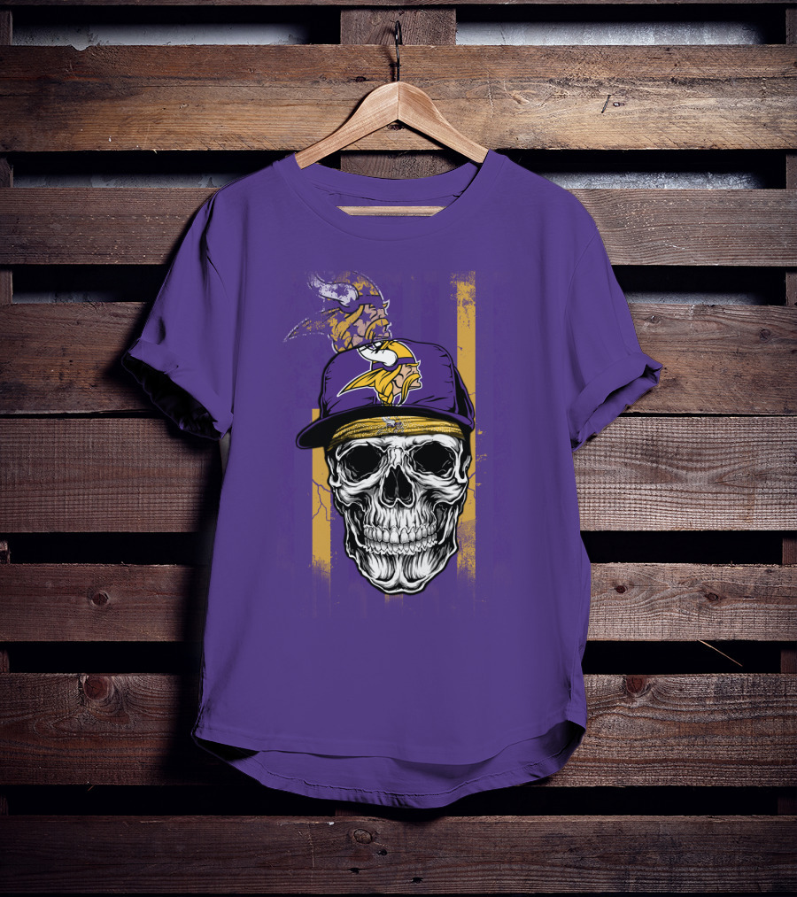 Minnesota Vikings Skull With Cap And Logo On Purple T-Shirt