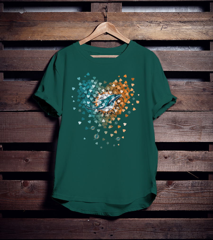 Miami Dolphins Heart Logo With Multicolor Hearts T-Shirt