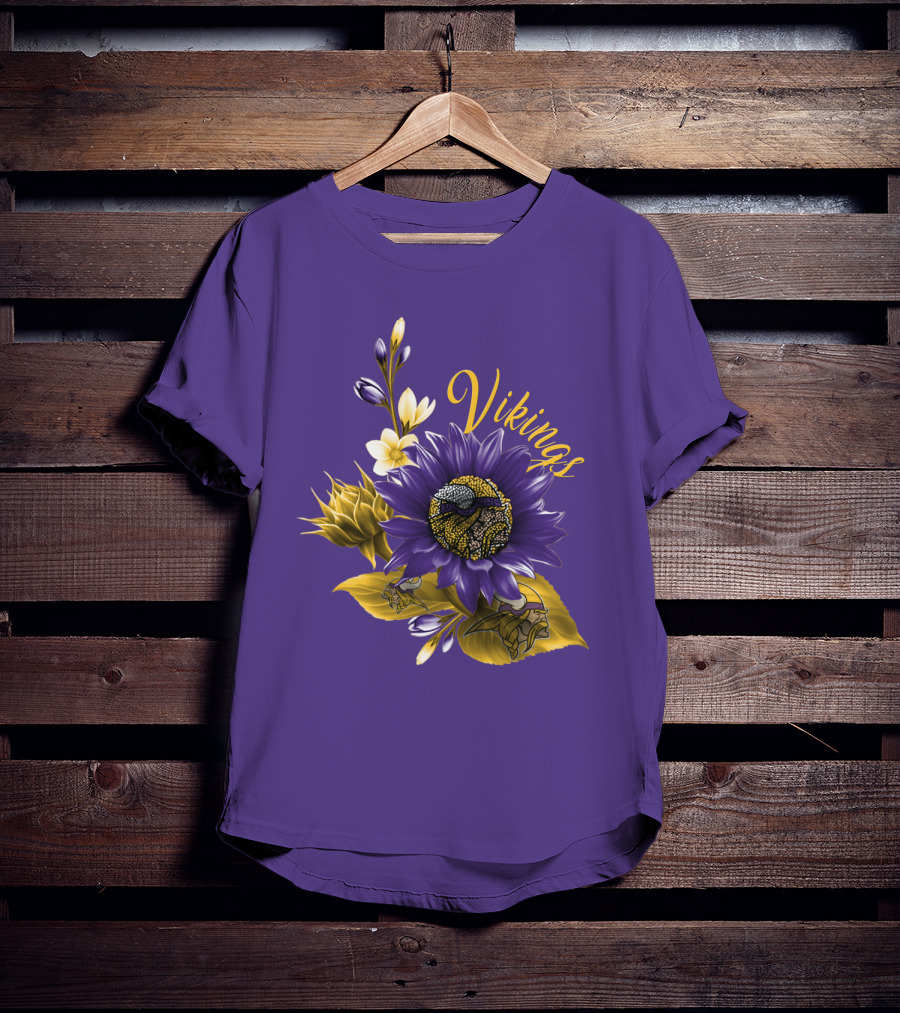 Vikings Minnesota Purple Floral Football Team Badge T-Shirt
