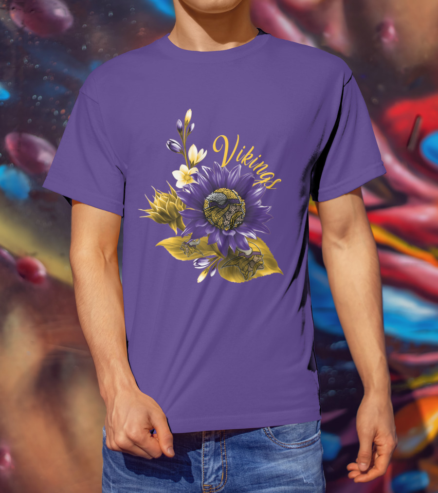 Vikings Minnesota Purple Floral Football Team Badge T-Shirt