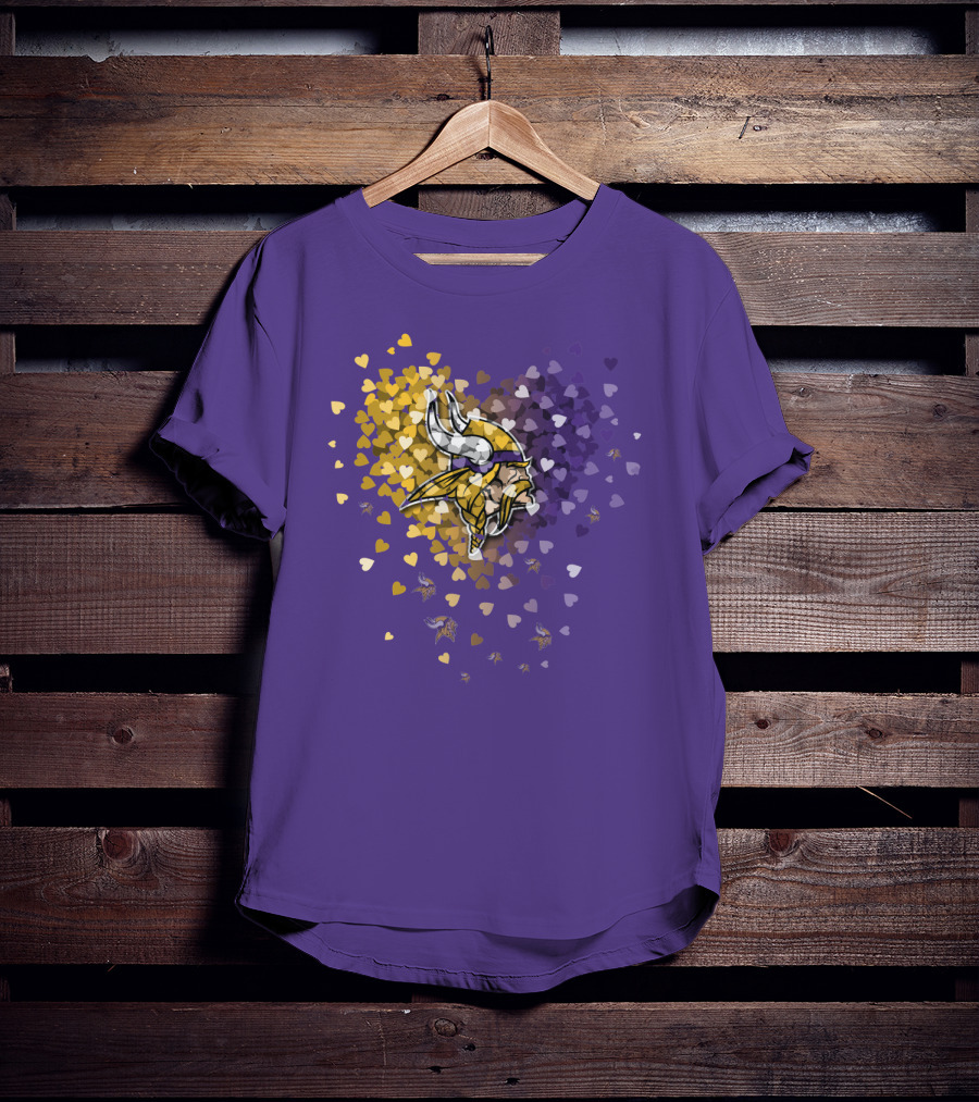 Minnesota Vikings Heart Logo Purple And Gold Hearts T-Shirt