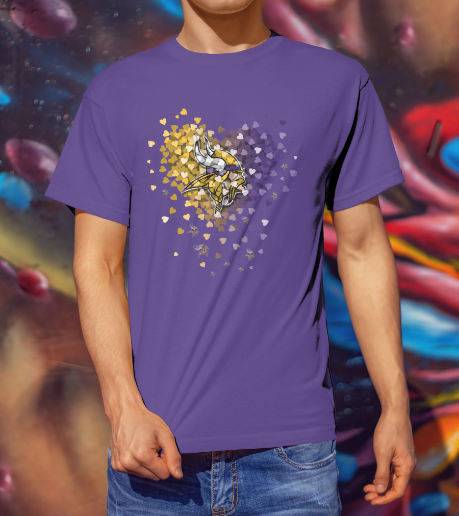 Minnesota Vikings Heart Logo Purple And Gold Hearts T-Shirt